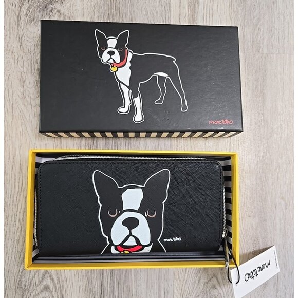 Marc Tetro Handbags - Marc Tetro Boston Terrier Dog Puppy Saffiano Leather Black Zip Around Wallet NWT